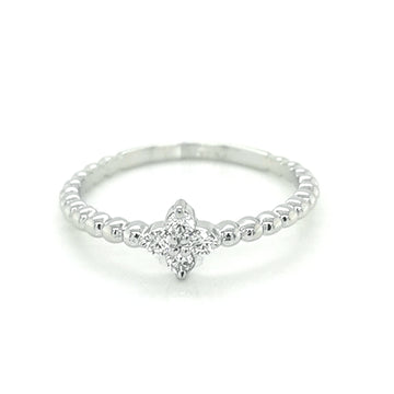 Four Diamond Floral Cluster Ring In 18k White Gold.