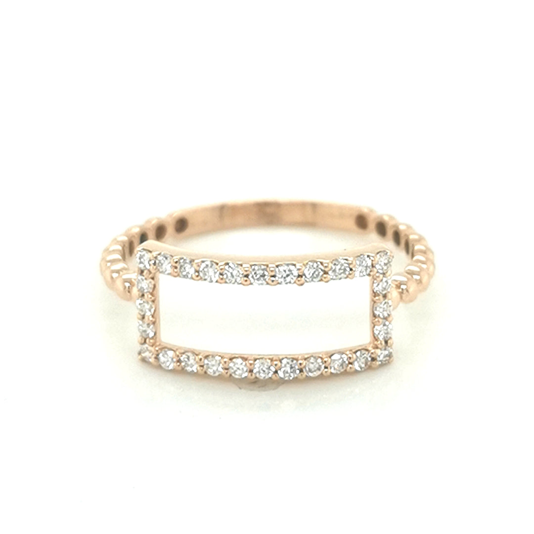 Geometric Motif, Open Rectangle, Fashion Diamond Ring In 18k Rose Gold.