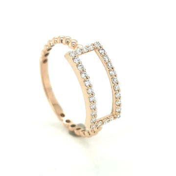 Geometric Motif, Open Rectangle, Fashion Diamond Ring In 18k Rose Gold.