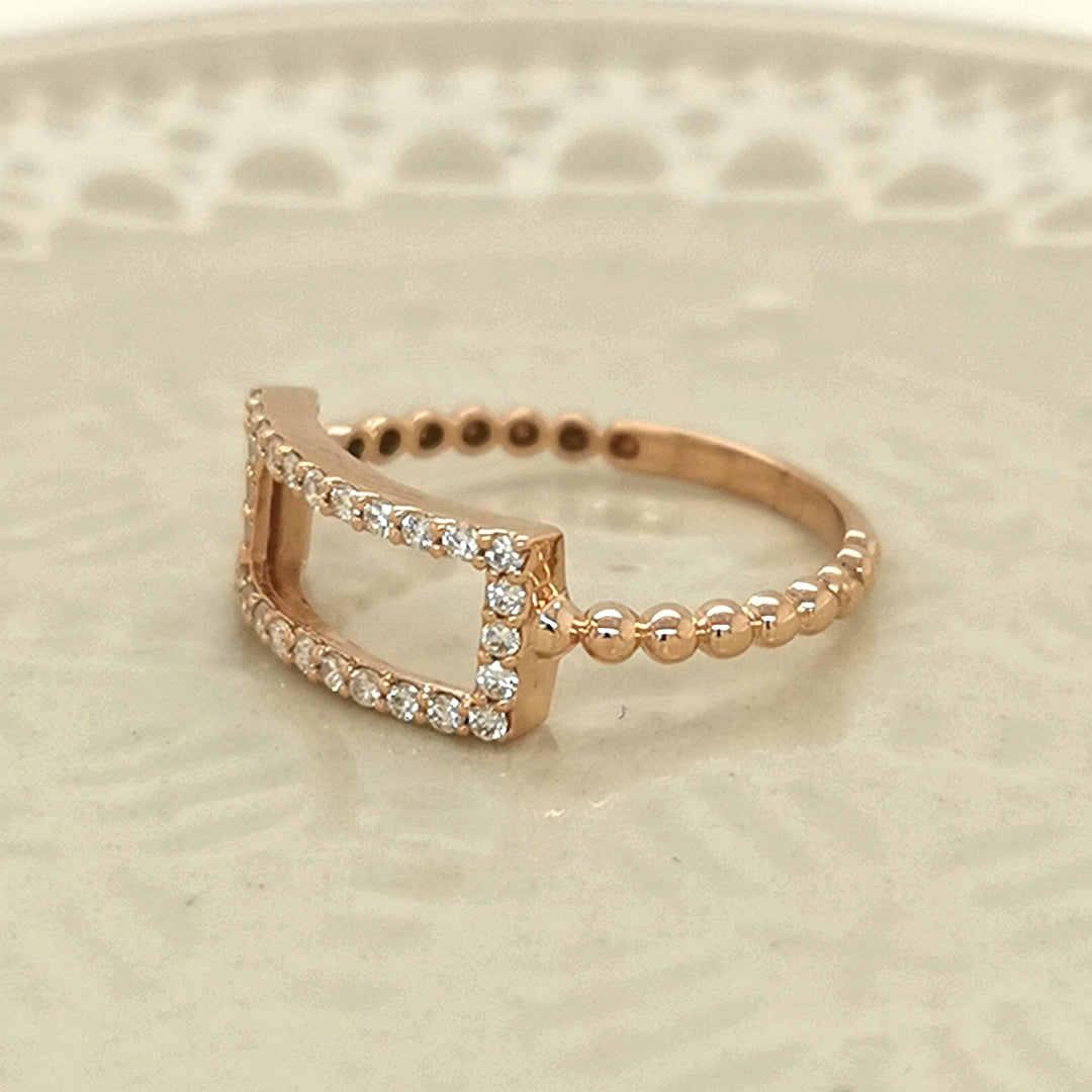 Geometric Motif, Open Rectangle, Fashion Diamond Ring In 18k Rose Gold.