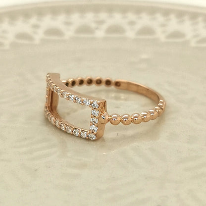 Geometric Motif, Open Rectangle, Fashion Diamond Ring In 18k Rose Gold.