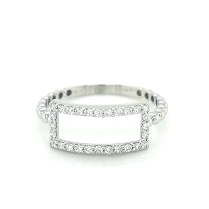 Geometric Motif, Open Rectangle, Fashion Diamond Ring In 18k White Gold.