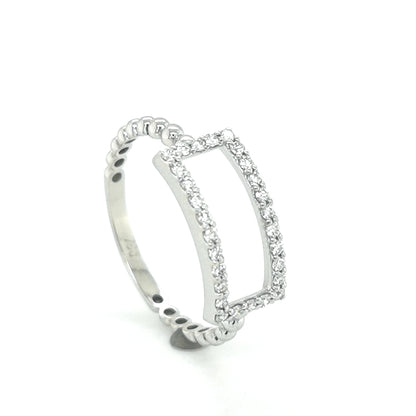 Geometric Motif, Open Rectangle, Fashion Diamond Ring In 18k White Gold.