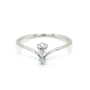Pear And Round Diamond Ring In 18k White Gold.