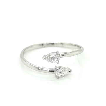Open Cuff Pear Diamond Ring In 18k White Gold.