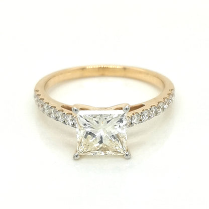 Solitaire Princess Cut Diamond Engagement Ring In 18k Yellow Gold.
