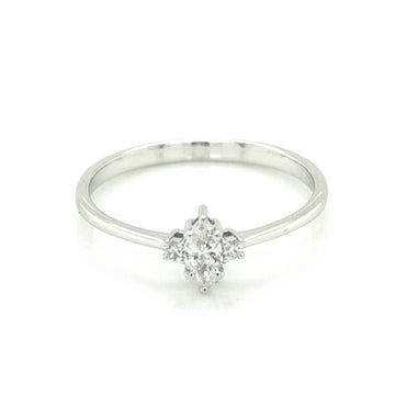 Petite Marquise Diamond Ring In 18k White Gold.