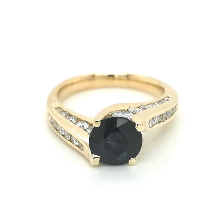 Bypass Sapphire And Diamond Engagement Ring In 18k Yellow Gold.