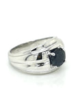Solitaire Sapphire Men's Ring In 14k White Gold.