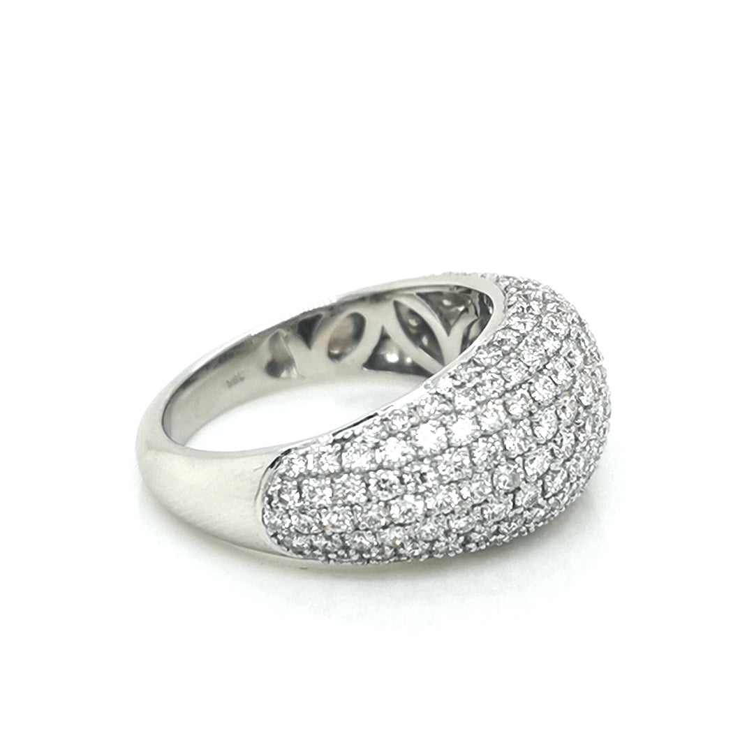 Dome, Bombe, Cocktail Diamond Ring In 18k White Gold.