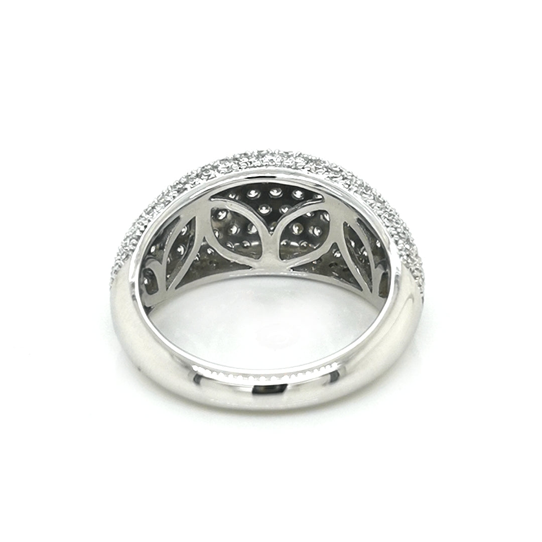 Dome, Bombe, Cocktail Diamond Ring In 18k White Gold.