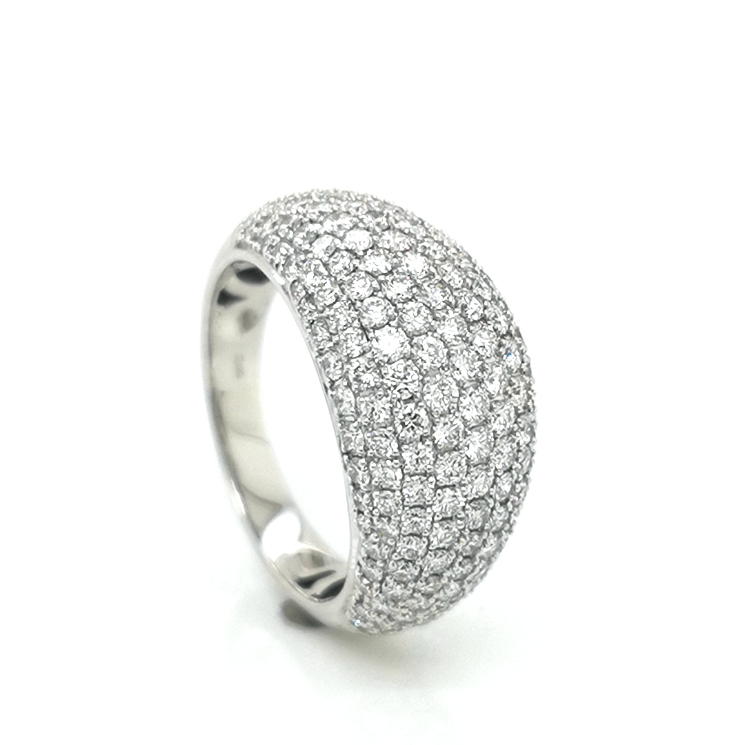 Dome, Bombe, Cocktail Diamond Ring In 18k White Gold.