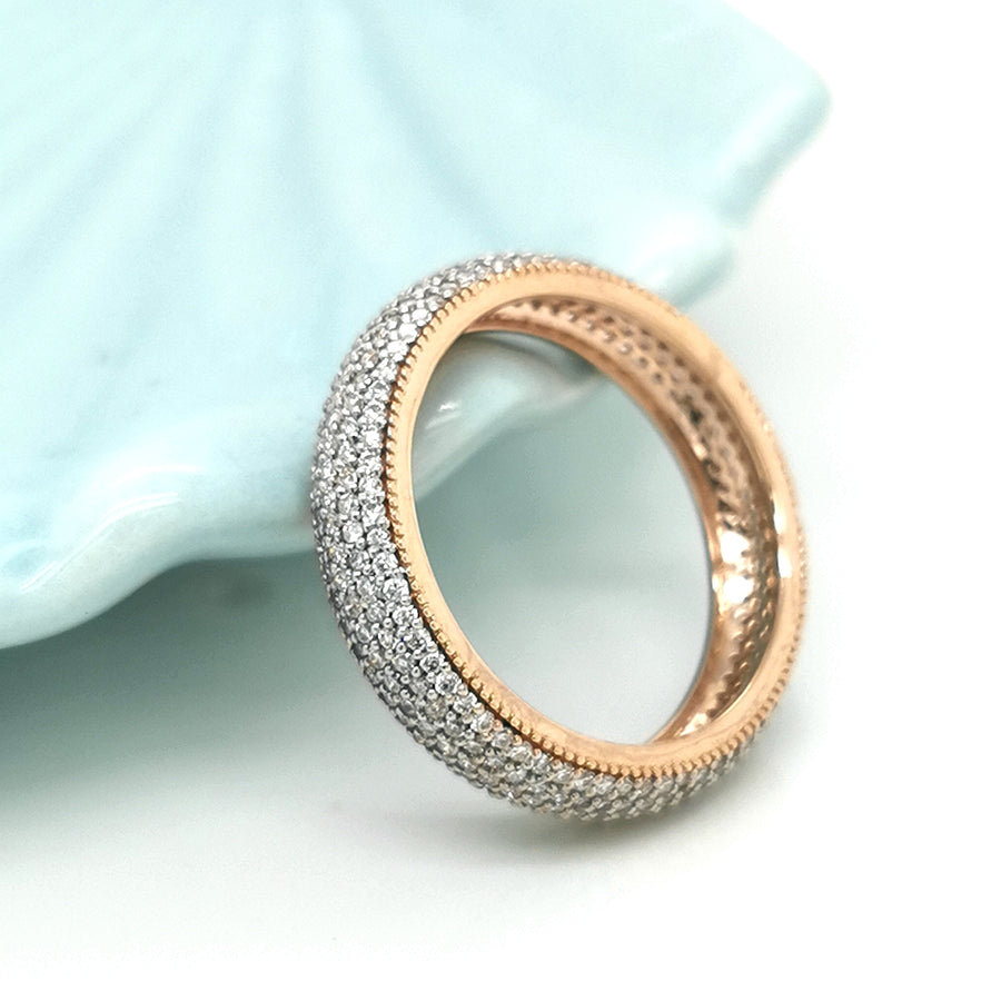 Multi Row Full Eternity Diamond Ring In 18k Rose Gold.