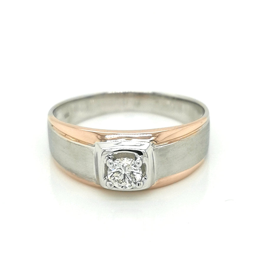 Men's Two Tone Solitaire Diamond Ring In 18k Gold.