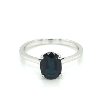 Solitaire Sapphire Ring In 18k White Gold.