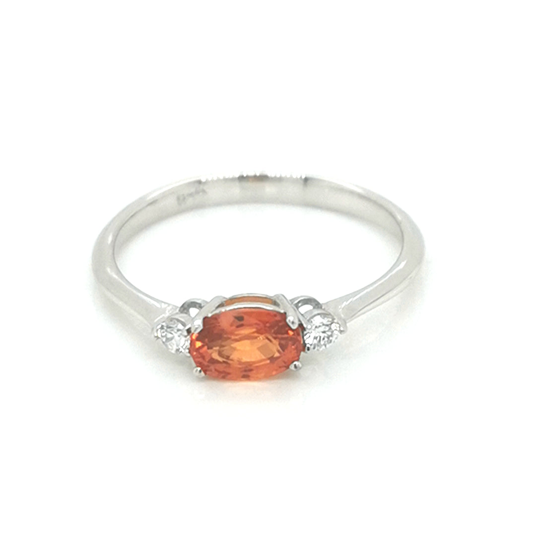 Orange Sapphire And Diamond Ring In 18k White Gold.