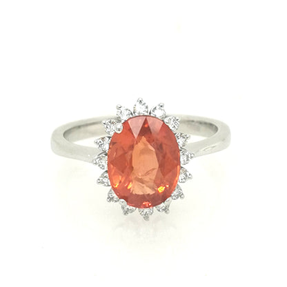 Orange Sapphire And Diamond Ring In 18k White Gold.