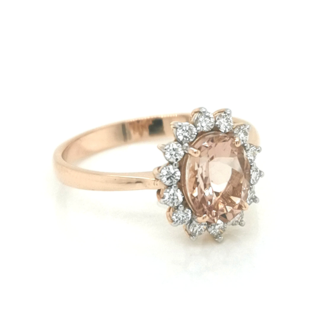 Morganite And Diamond Ring In 18k Rose Gold.