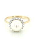 Fresh Water Pearl And Diamond Ring In 18k Yellow Gold.