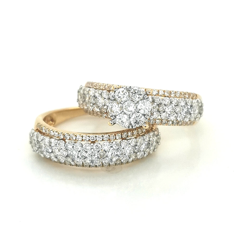 Bridal Set, Engagement And Wedding Ring Set In 18k Yellow Gold.