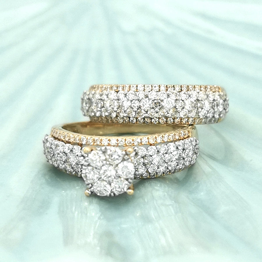 Bridal Set, Engagement And Wedding Ring Set In 18k Yellow Gold.