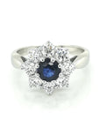 Blue Sapphire And Diamond Ring In 18k White Gold.