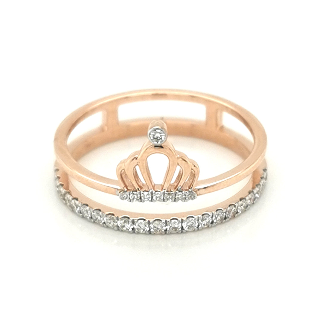 Princess Crown Design Diamond Ring In 18k Rose Gold.