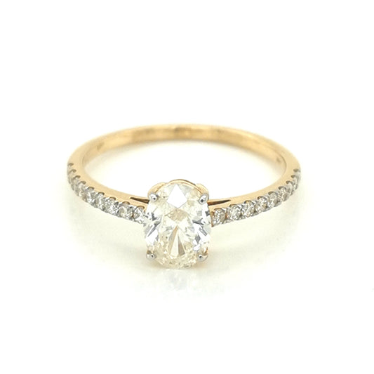 Solitaire Oval Diamond Engagement Ring In 18k Yellow Gold.