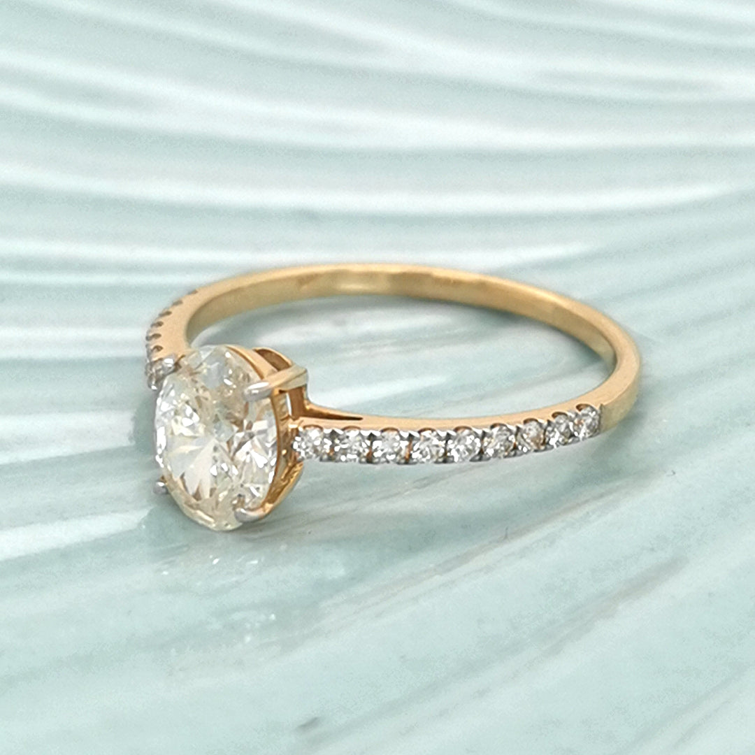 Solitaire Oval Diamond Engagement Ring In 18k Yellow Gold.