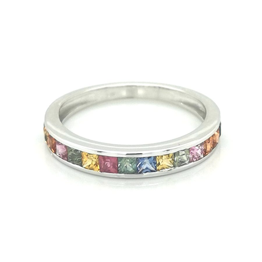 Multi Colour Sapphire Ring In 18k White Gold.