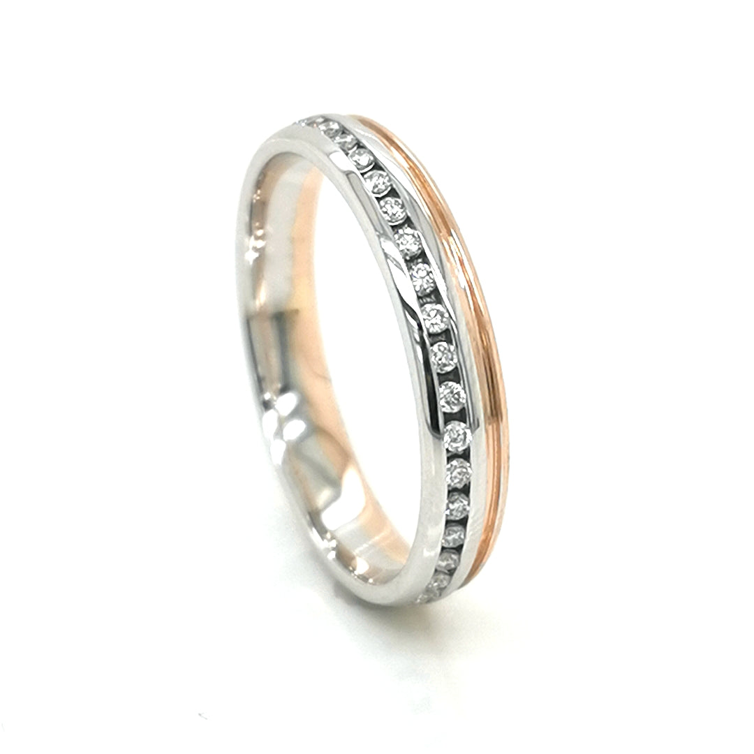 Two Tone, Full Eternity Diamond Band, Ring In 18k Rose And White Gold