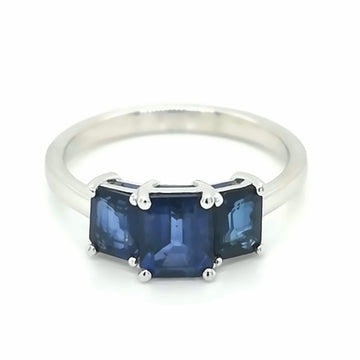 Blue Sapphire Trilogy / Cocktail Ring In 18k White Gold.