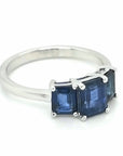 Blue Sapphire Trilogy / Cocktail Ring In 18k White Gold.