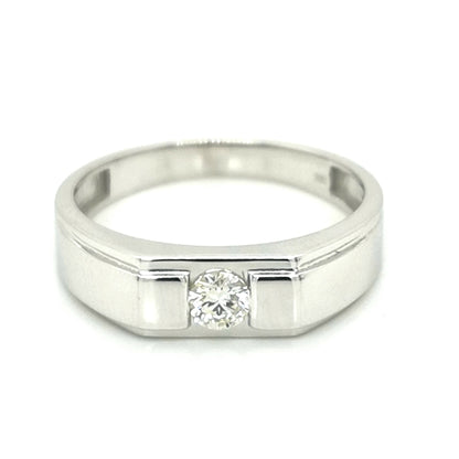 Men's Solitaire Diamond Ring In 18k White Gold.