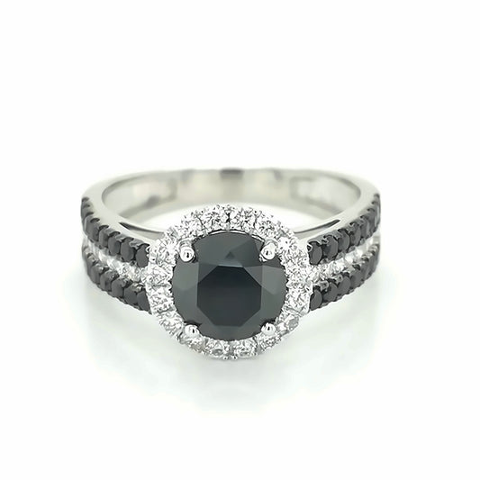 Black Diamond Ring In 18k White Gold.