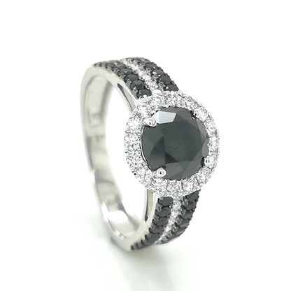 Black Diamond Ring In 18k White Gold.
