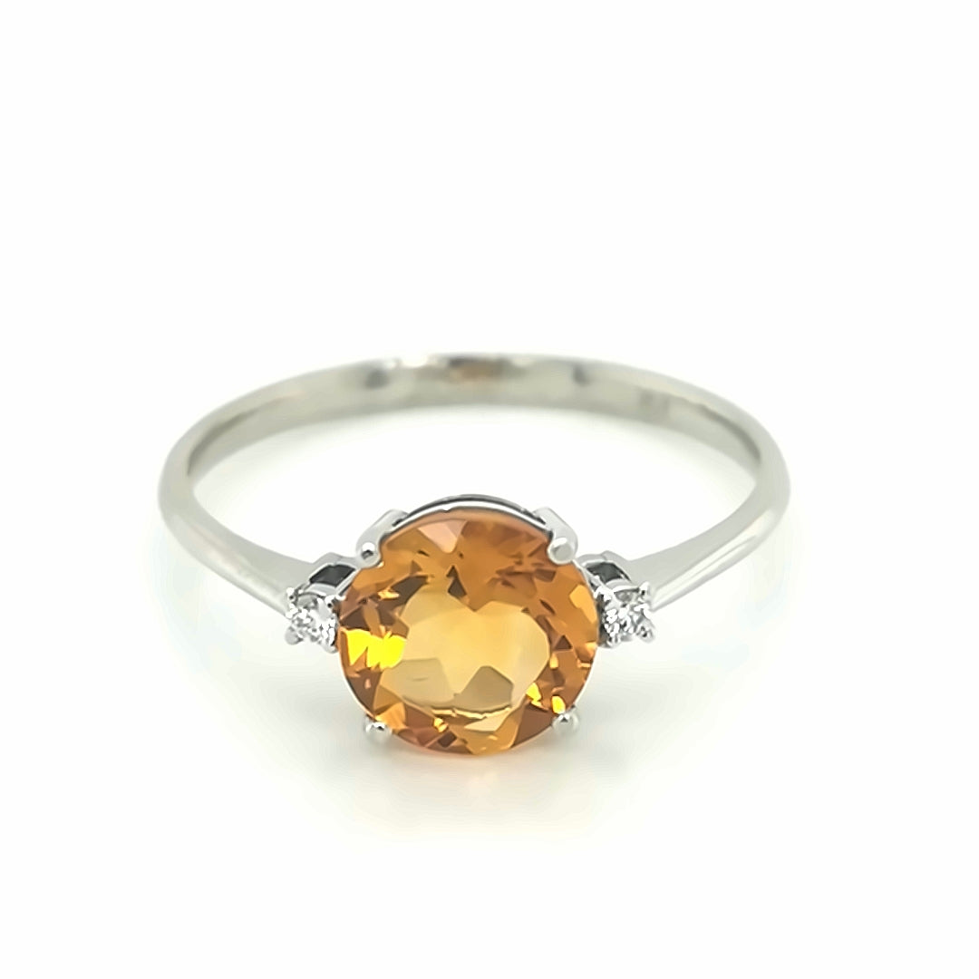 Citrine And Diamond Ring In 18k White Gold.