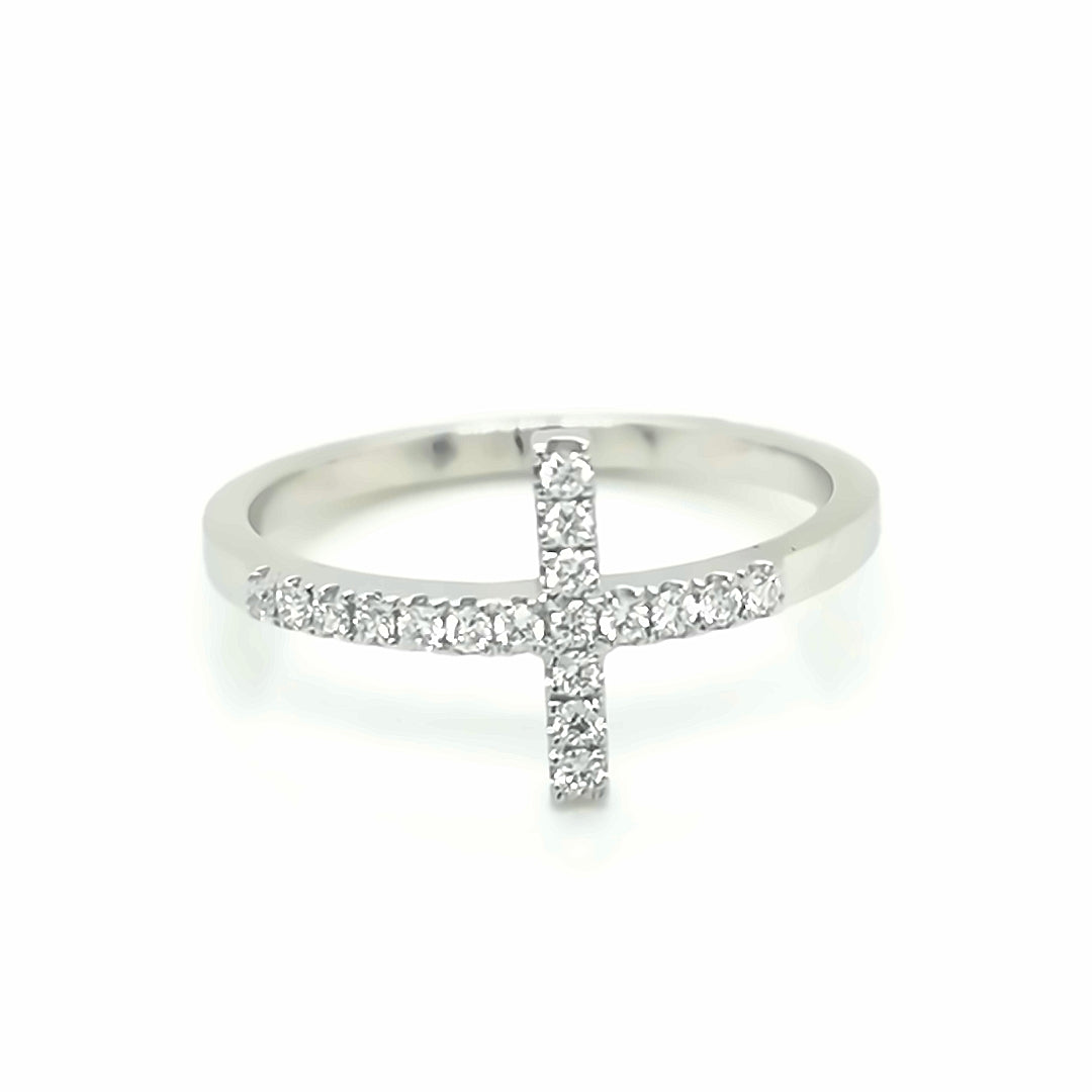Diamond Cross Ring In 18k White Gold.
