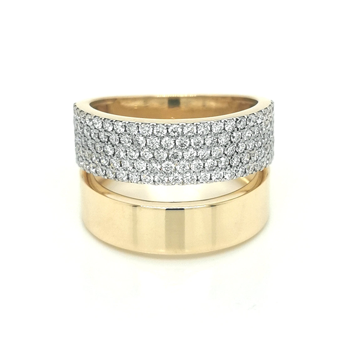 Split Wide Band Diamond Ring In 18k Yellow Gold.