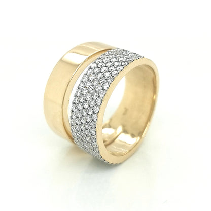 Split Wide Band Diamond Ring In 18k Yellow Gold.