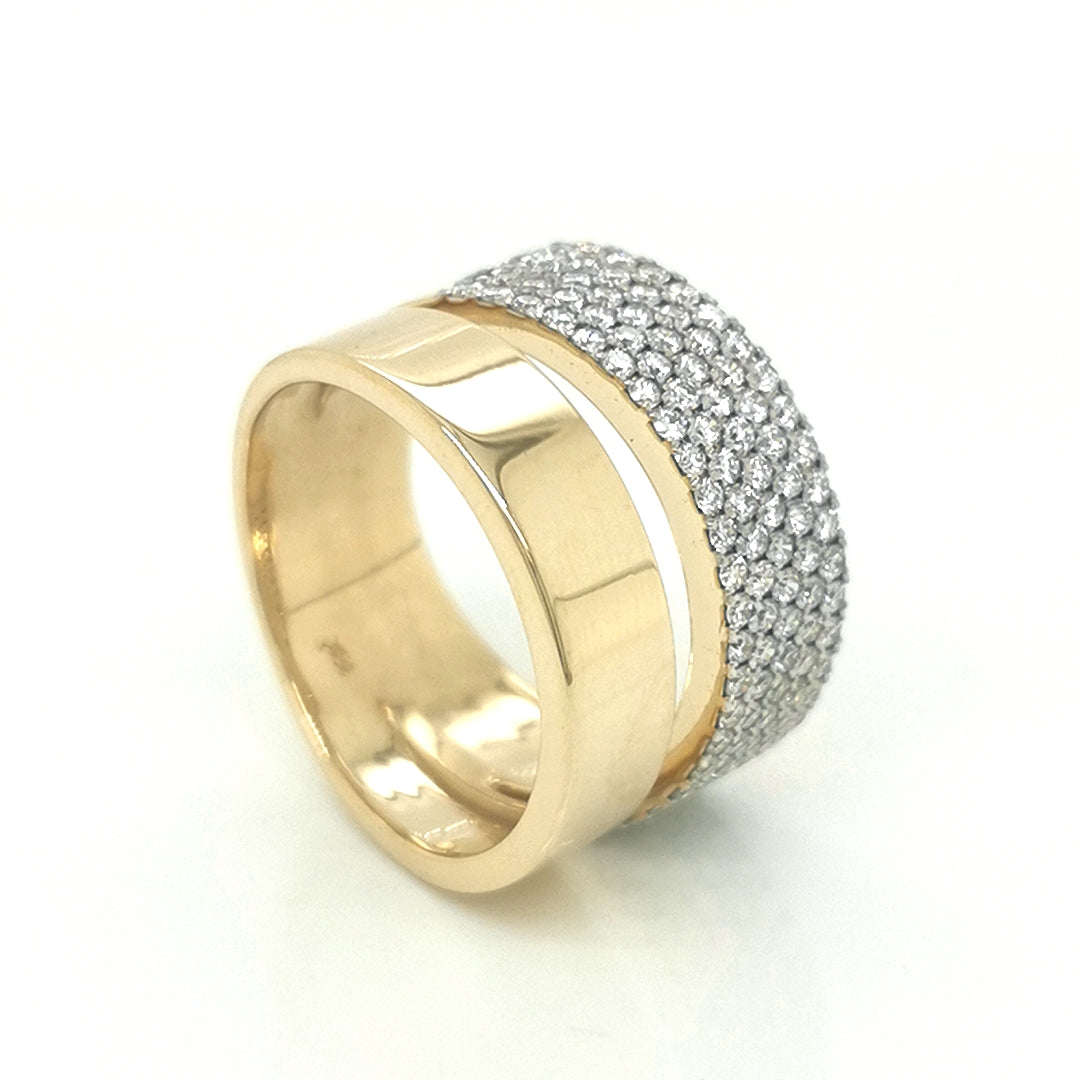 Split Wide Band Diamond Ring In 18k Yellow Gold.