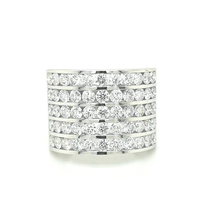 Wide Band, Multiple Row Diamond Ring In 18k White Gold.