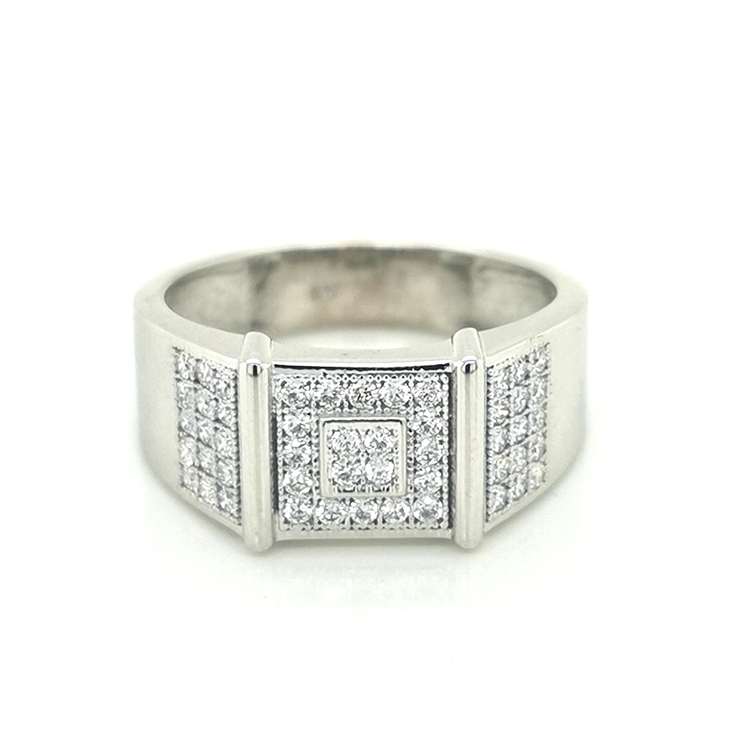 Men's Diamond Ring In 18k White Gold.