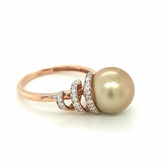 Tahiti Brown Pearl And Diamond Ring In 18k Rose Gold.