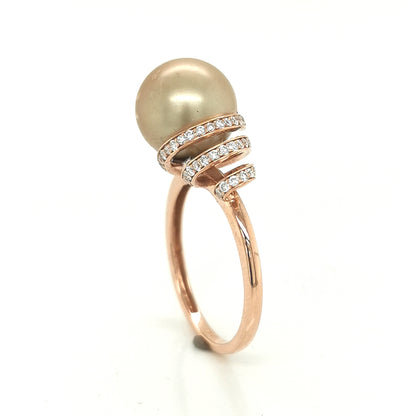 Tahiti Brown Pearl And Diamond Ring In 18k Rose Gold.