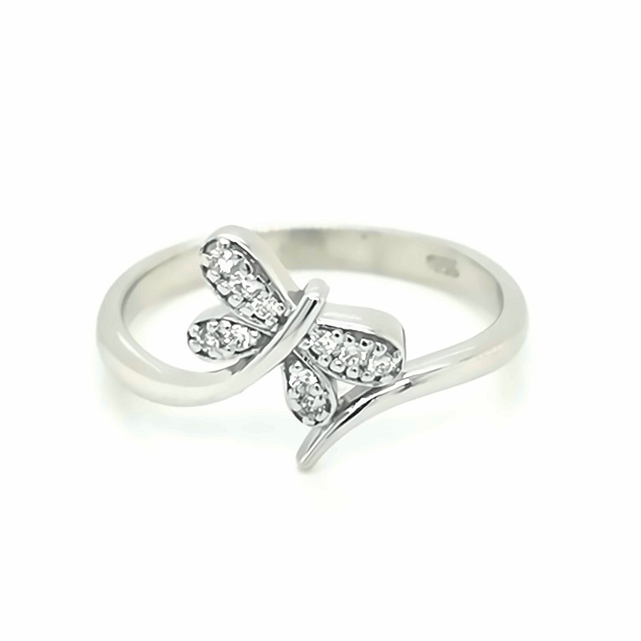 Dragonfly Diamond Ring In 18k White Gold.