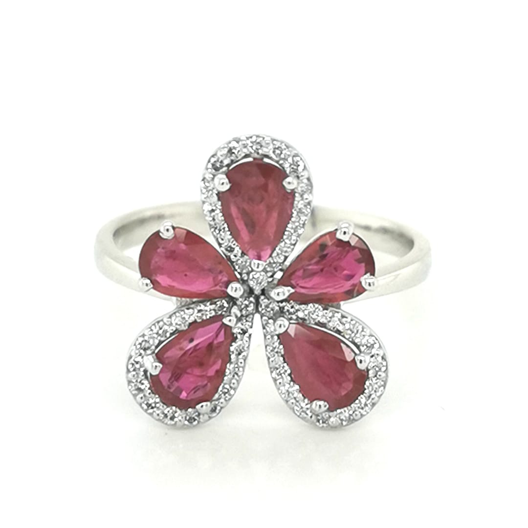 July Birthstone, Ruby And Diamond Ring In 18k White Gold.