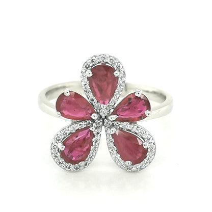 July Birthstone, Ruby And Diamond Ring In 18k White Gold.