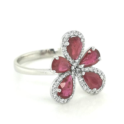 July Birthstone, Ruby And Diamond Ring In 18k White Gold.