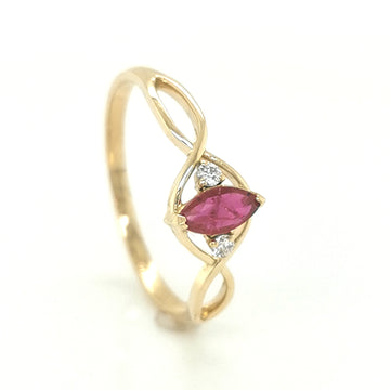 July Birthstone, Marquise Cut Ruby And Diamond Ring In 18k Yellow Gold.